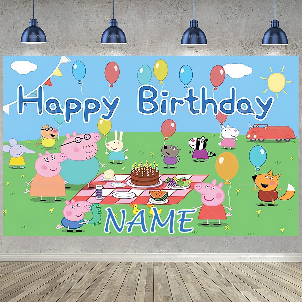 Custom Name Cartoon Peppa Pig  - Photography Lighting Backdrop のレビューと価格