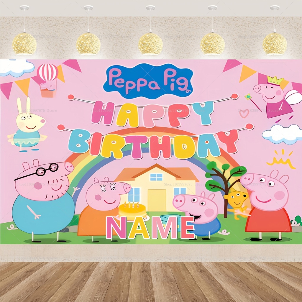 Custom Name Cartoon Peppa Pig  - Photography Lighting Backdrop のレビューと価格