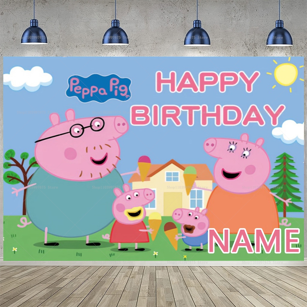 Custom Name Cartoon Peppa Pig  - Photography Lighting Backdrop のレビューと価格