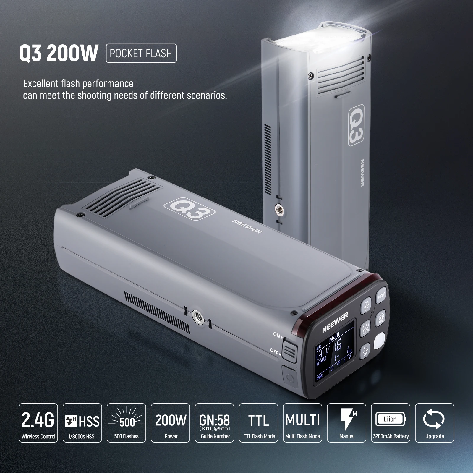 NEEWER Q3 200Ws 2.4G TTL Flash - Portable Strobe Monolight のレビューと価格