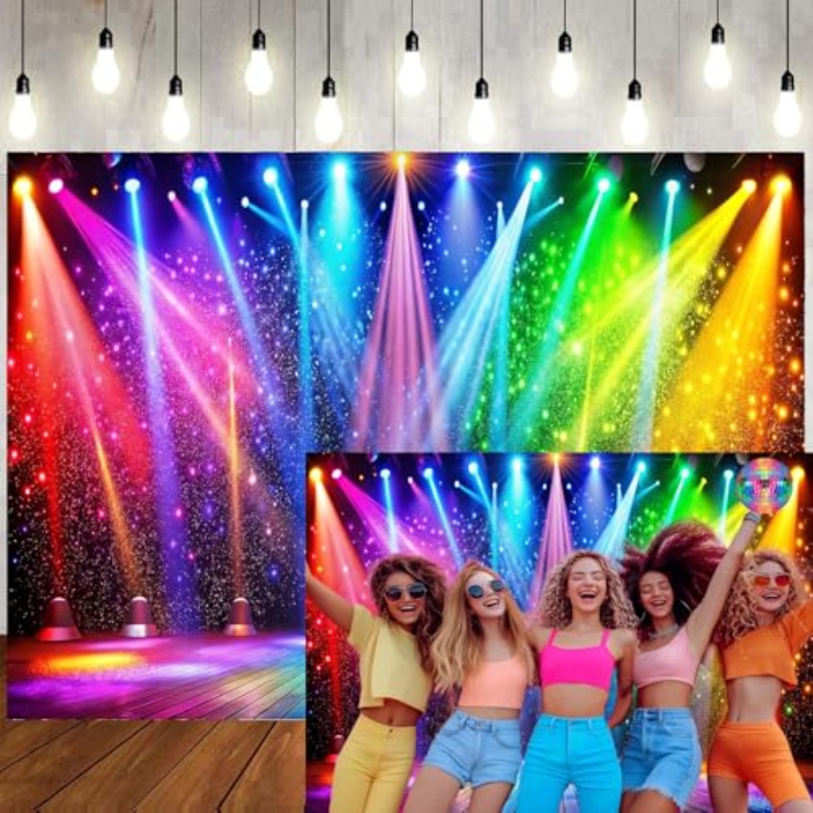 7x5ft Fabric Disco Rainbow Sta - Photography Lighting Backdrop のレビューと価格