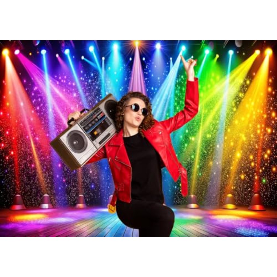 7x5ft Fabric Disco Rainbow Sta - Photography Lighting Backdrop のレビューと価格